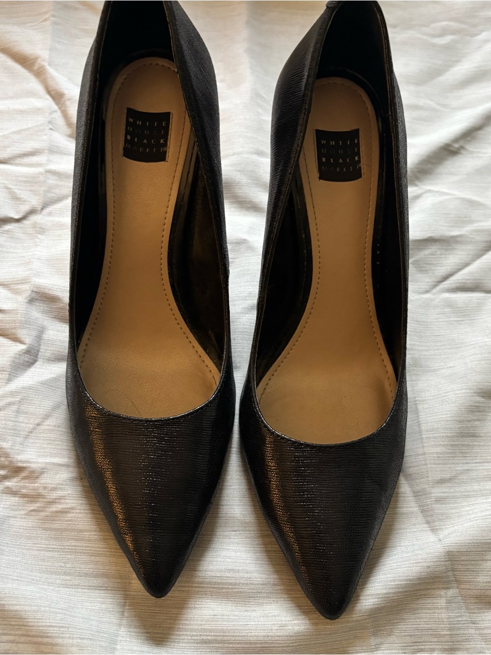 White House Black Market Black Pointed Toe Leather Pumps